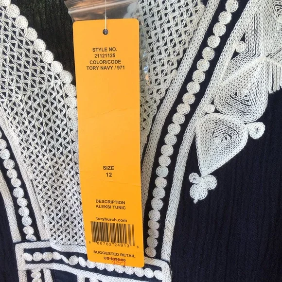 HP! TORY BURCH Aleksi navy and white embroidered tunic. Size 12. NWT! - Picture 8 of 16